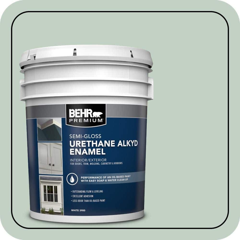 BEHR PREMIUM 5 gal. #PPU11-13 Frosted Jade Urethane Alkyd Semi-Gloss Enamel Interior/Exterior Paint
