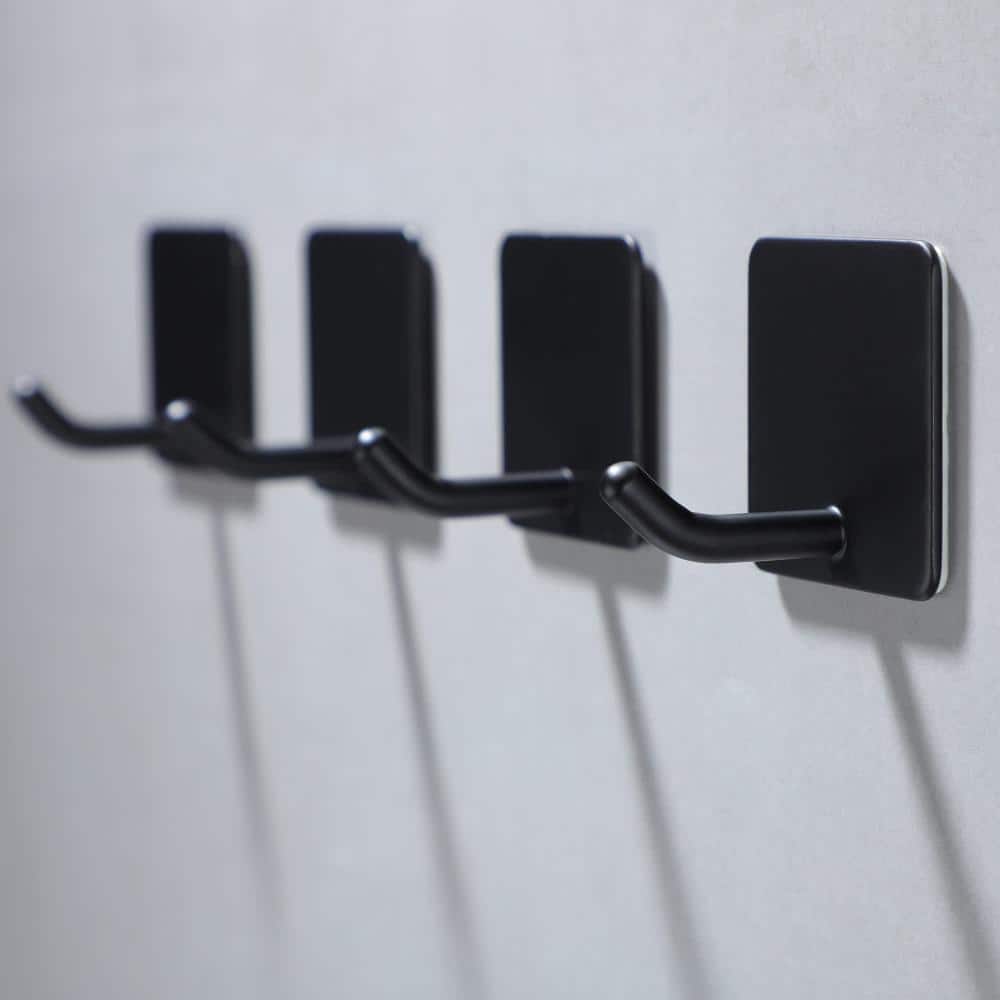 Unbranded Adhesive Robe and Towel Hooks 4-Pack, Matte Black Steel, 1.77 in W x 1.18 in H for wall mounting in homes (2)