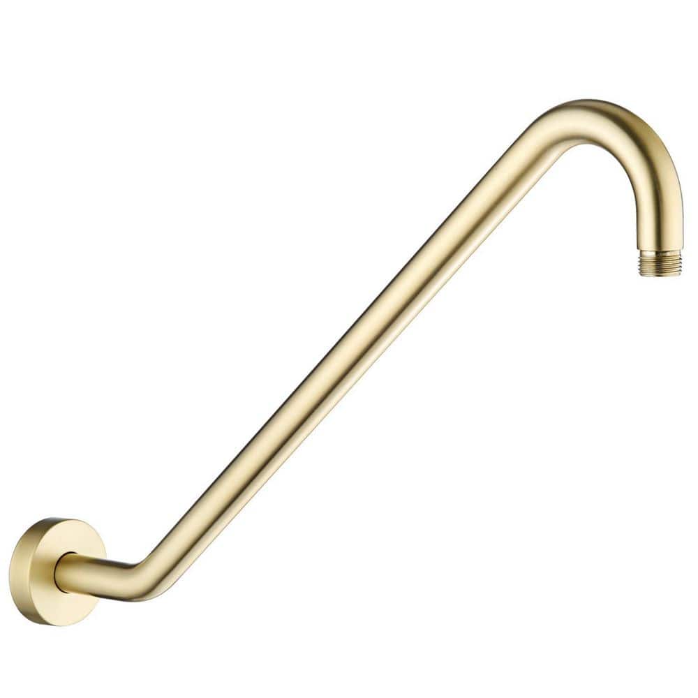 Helhom 17 in. Shower Extension Arm with Flange for Rain Shower Head, Standard 1/2 in. Connection in Brushed Gold (1)