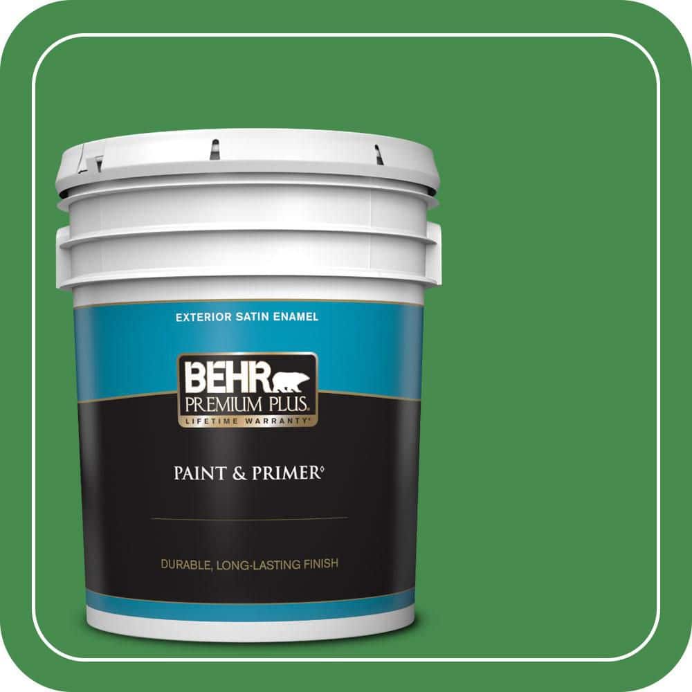 BEHR PREMIUM PLUS 5 gal. #MQ4-48 Planet Green Satin Enamel Exterior Paint & Primer