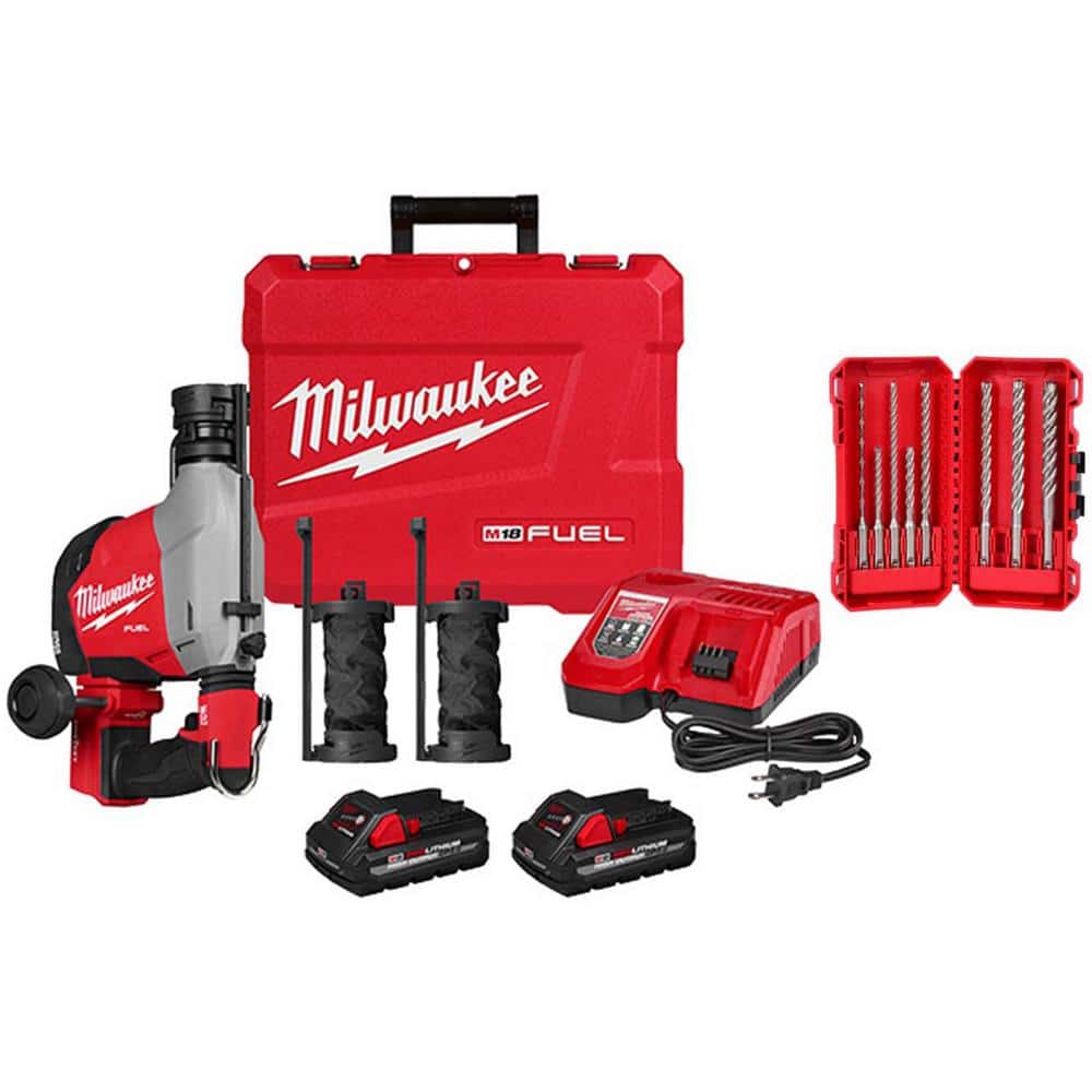 Milwaukee M18 FUEL 18-Volt Lith-Ion Brushless Cordless 5/8 in. SDS-Plus Overhead Rotary Hammer w/ Drill Bit Kit (1)