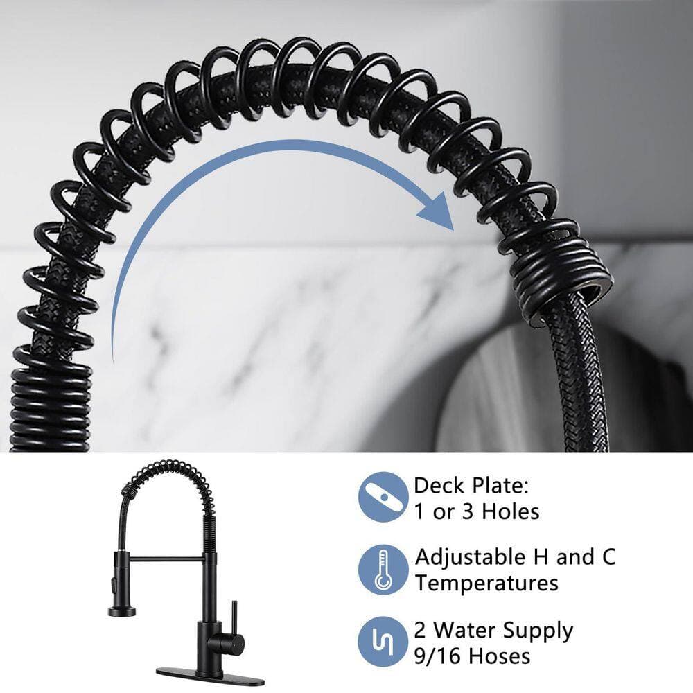 Numhew 1-Piece Matte Black Kitchen Faucets with Pull Down Sprayer, Dual Mode Setting Single Handle 1 or 3 Holes for Farmhouse (3)