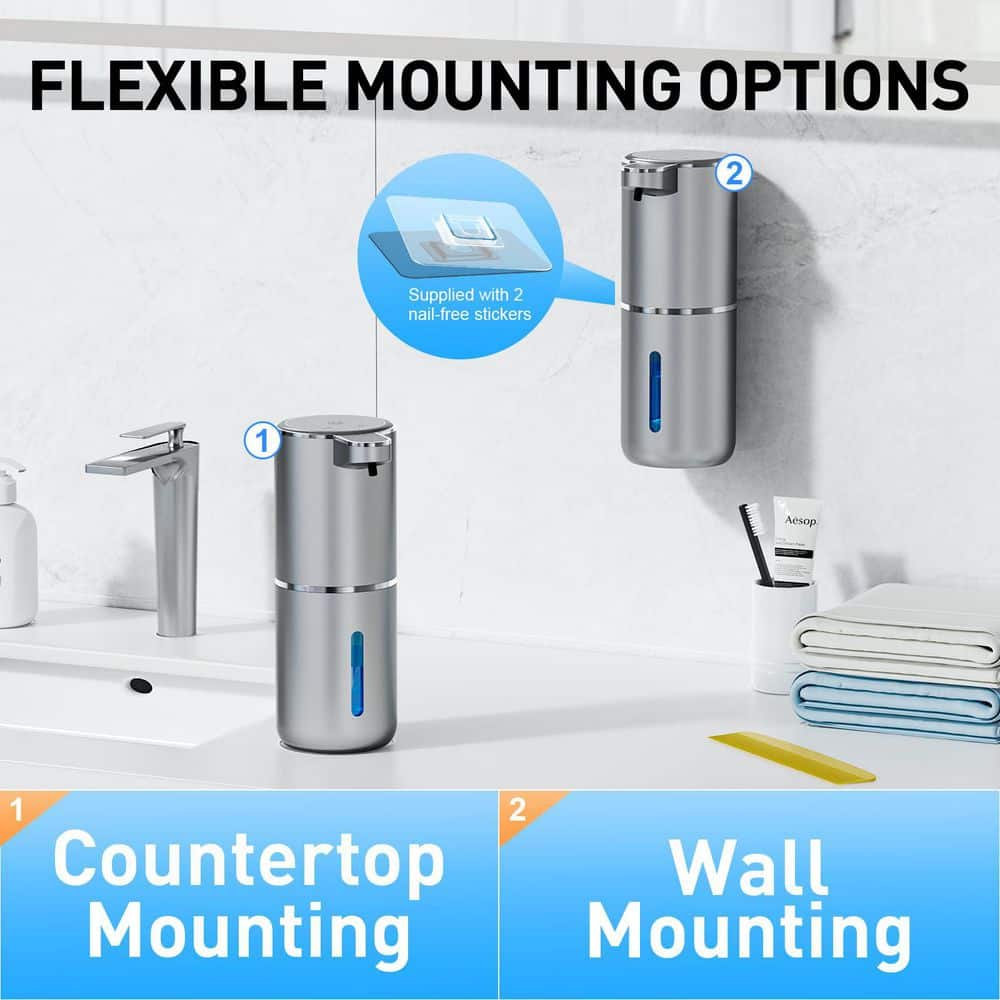 Wudkey Automatic Foaming Soap Dispenser, 13.5 oz. Soap Dispenser Rechargeable with Sensor for Bathroom and Kitchen, Silver (3)