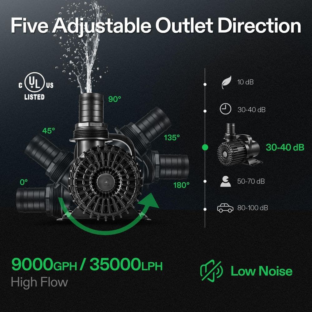 VIVOSUN 4/5 HP 9000 GPH Ultra Quiet Submersible Water Pump for Pond Waterfall, Fish Tank, Statuary, or Hydroponics (3)