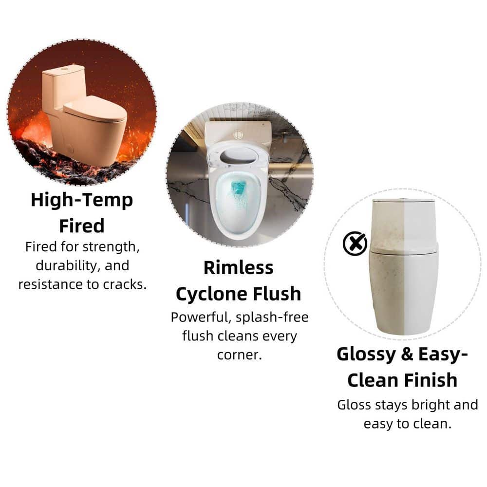 Los Flexi 1-Piece Toilet 17.3 in ADA Comfort Height, Elongated White Toilet Bowl, 1.0/1.28 GPF Rimless Cyclone Dual Flush (2)