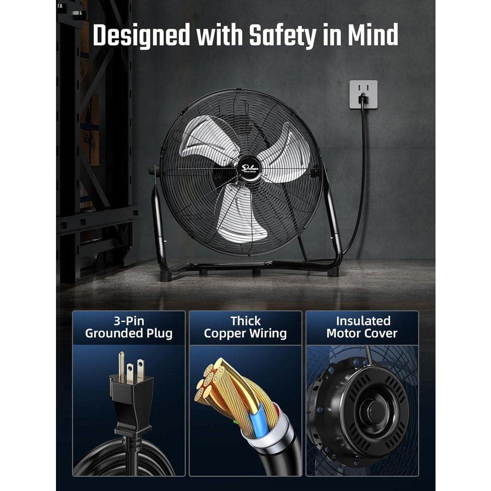 Unbranded 18 in. 3 Fan Speeds High Velocity Floor Fan in Black, for Workshop, Garage, Commercial, 2-Pack, ETL Safety Listed (2)