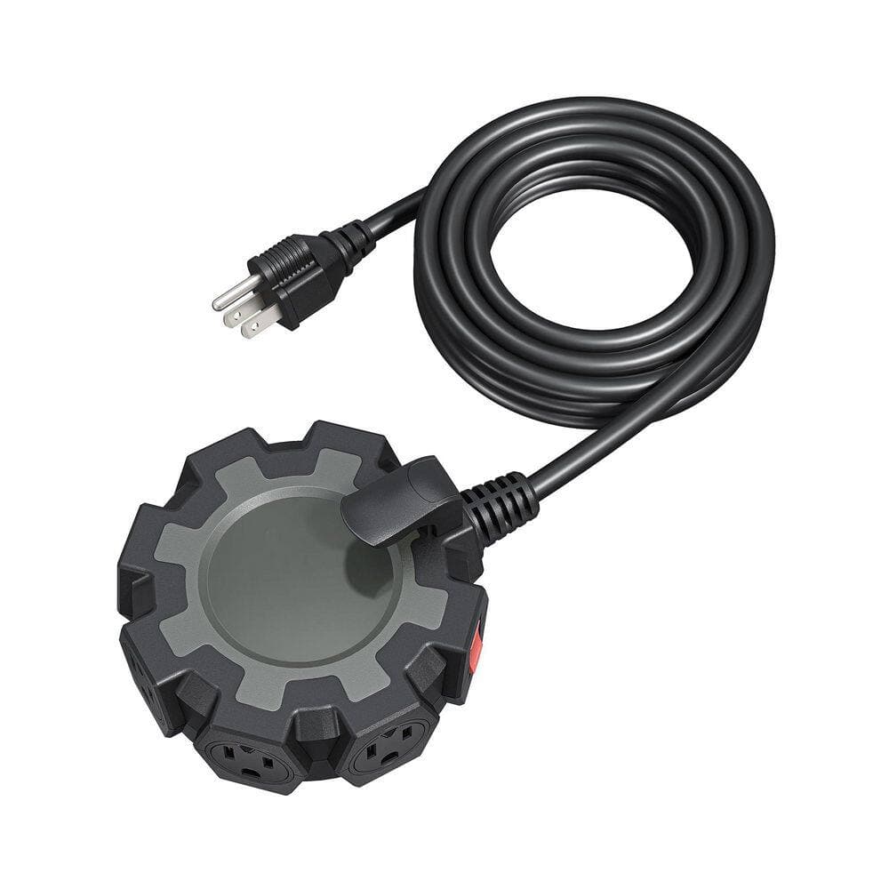 BIBIVIS 15 ft. Black Industrial Power Strip with 6-Outlet, 14/3C SJTW, Workshop/Garage Extension Cord with Multiple Outlet (1)
