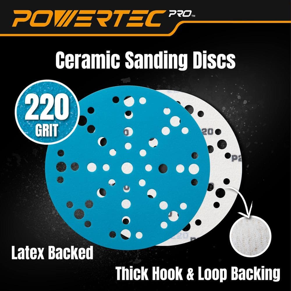 ‎POWERTEC 6 in. 49 Holes Ceramic Hook and Loop Sanding Disc, 220 Grit for Festool Random Orbital Sanders (50-Pack) (3)