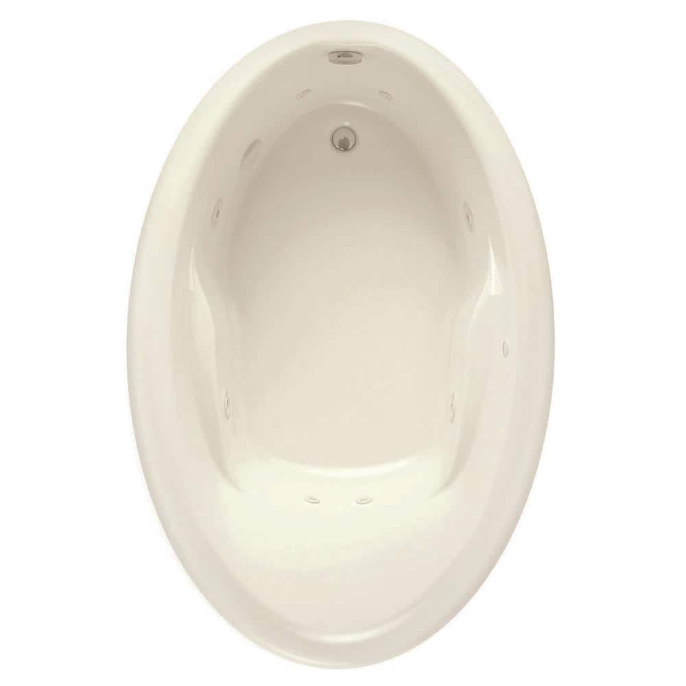 Aquatic Starla 57 in. x 38 in. Acrylic Reversible Drain Oval Drop-In Whirlpool Bathtub in Biscuit (2)