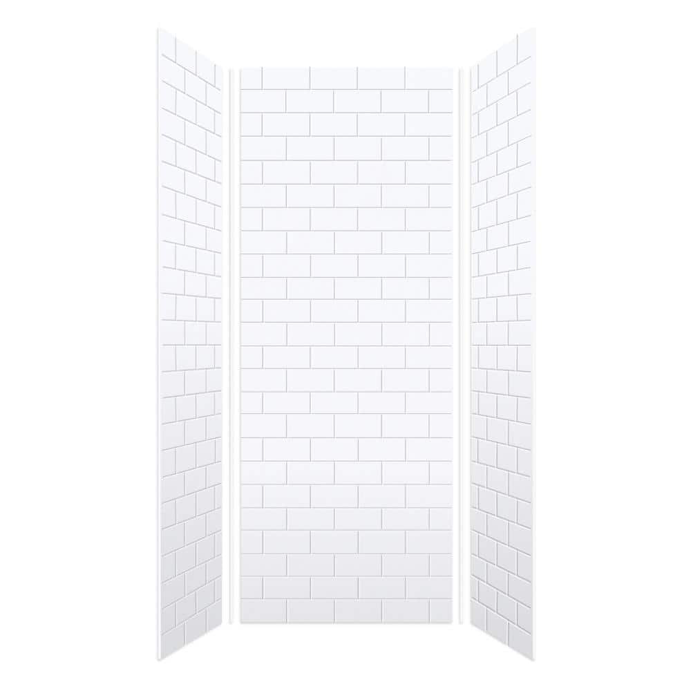 Transolid SaraMar 36 in. x 36 in. x 96 in. 3-Piece Easy Up Adhesive Alcove Shower Wall Surround in White (2)