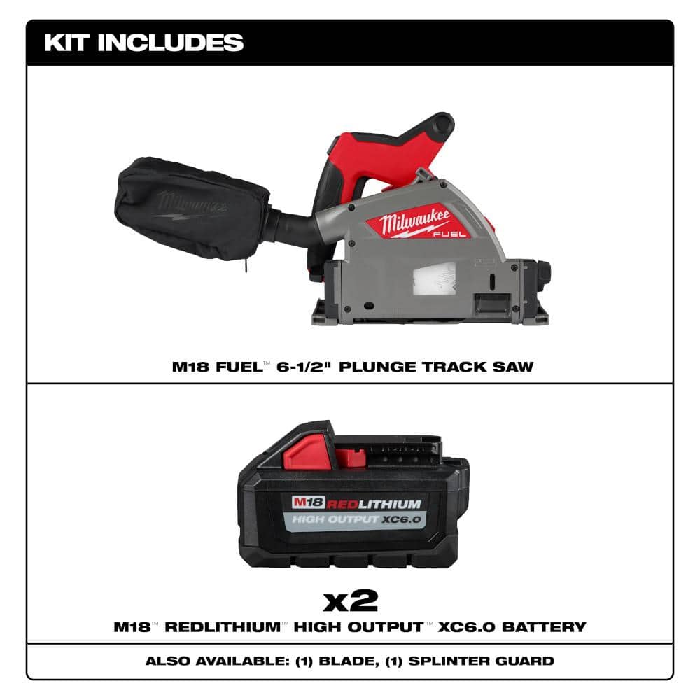 Milwaukee M18 FUEL 18V Lith-Ion Cordless Brushless 6-1/2 in. Plunge Cut Track Saw w/ (2) High Output 6.0 Ah Battery Pack (2)