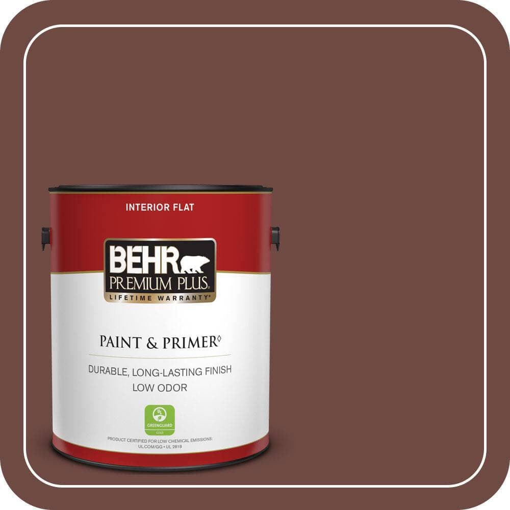 BEHR PREMIUM PLUS 1 gal. #S-G-720 Fireside Flat Low Odor Interior Paint & Primer