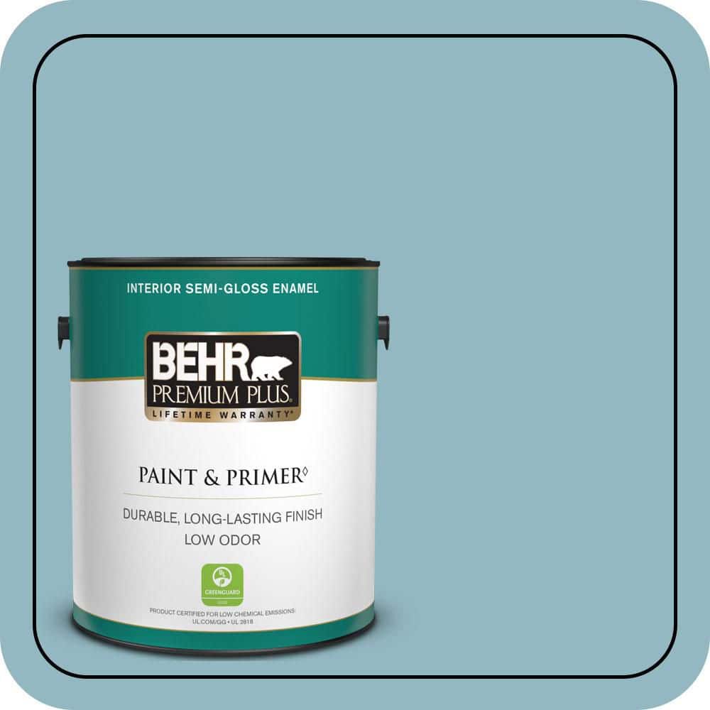 BEHR PREMIUM PLUS 1 gal. #PPU13-09 Tahoe Blue Semi-Gloss Enamel Low Odor Interior Paint & Primer