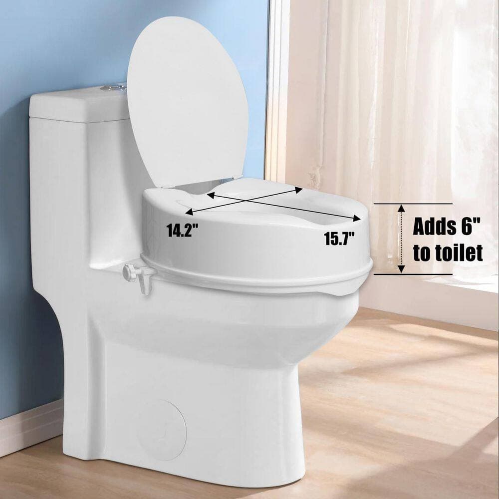 Wudkey Raised Toilet Seat with Lid for Elderly, 6 in. High Toilet Seat for Seniors, Handicap Toilet Seat Riser with Cover (2)
