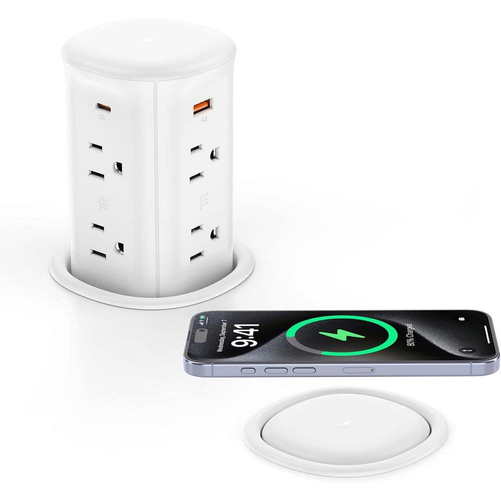 OBJLGEV 6 ft. 8-Outlet Surge Protector with 2 USB-A Ports, 2 USB-C Ports, Wireless Charging, Concealed Pop Up Design (3)