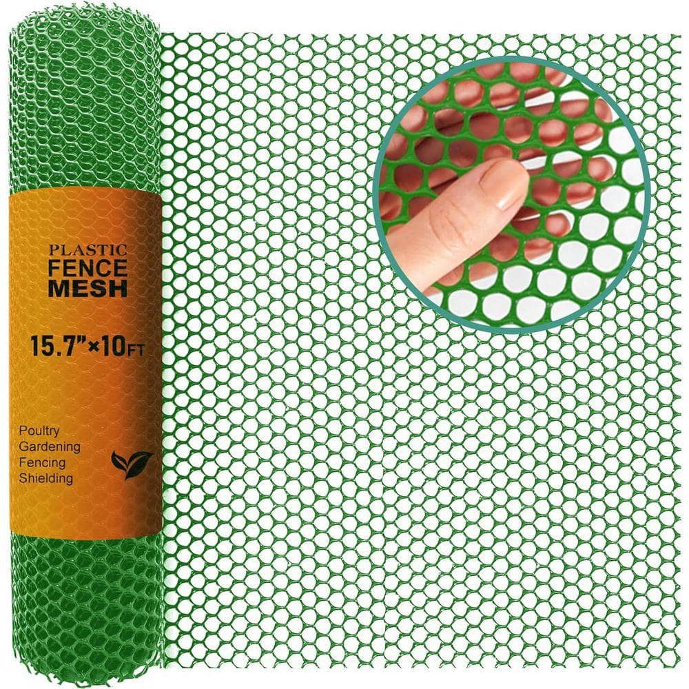 KIWDZFU 15.7IN x 10FT Heavy-Duty Plastic Chicken Wire Fencing Mesh Green Gardening Barrier Netting Poultry Rabbit Dog Fence (2)