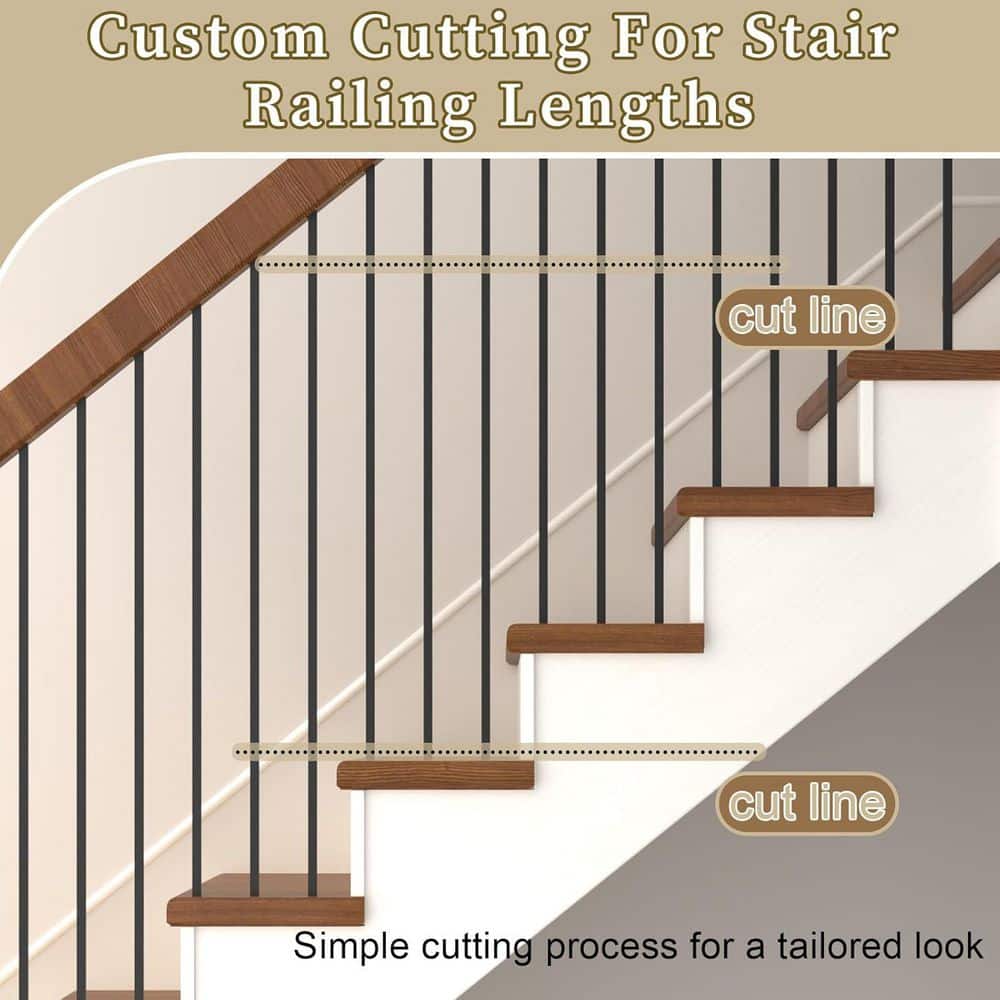 Afoxsos 44 in. H x 0.5 in. W Black Iron Stair Railing Kit Indoor Metal Spindles with Rust-Resistant Coating for Home Aluminum (3)
