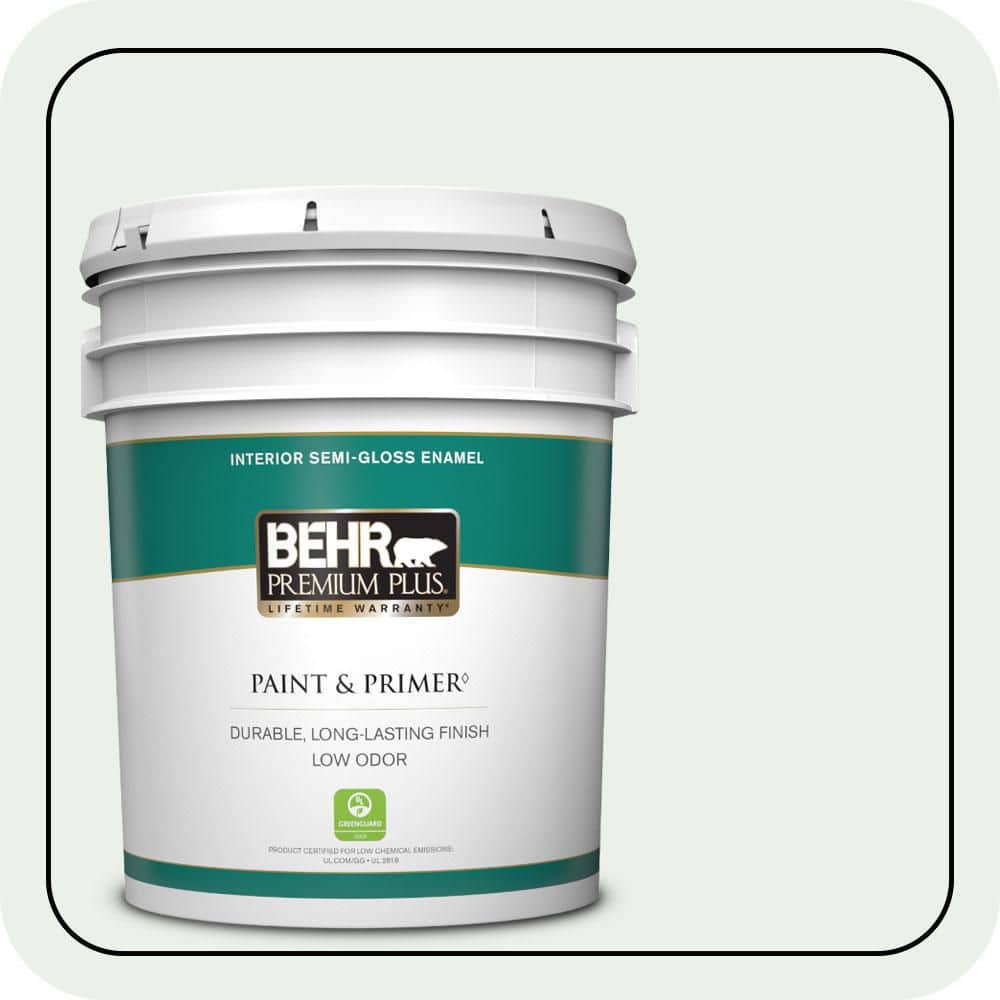 BEHR PREMIUM PLUS 5 gal. #470E-1 Breakwater White Semi-Gloss Enamel Low Odor Interior Paint & Primer
