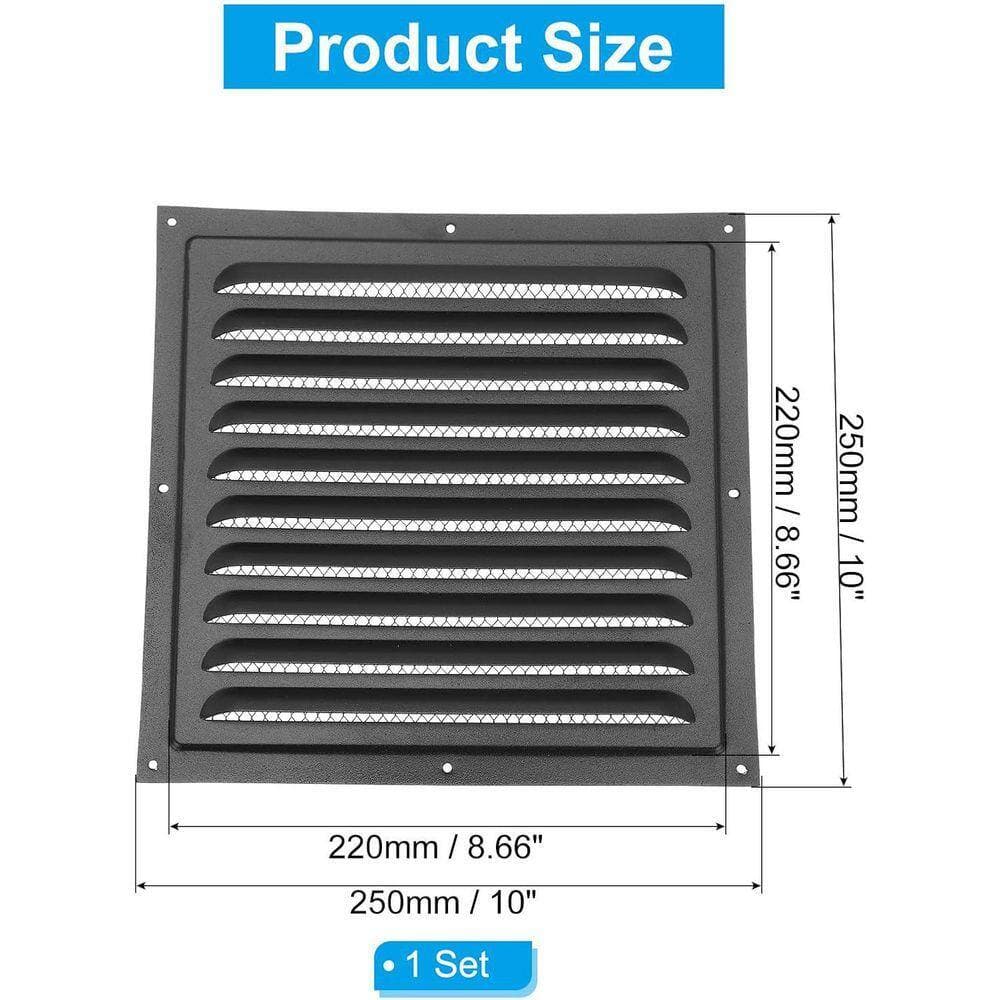 KIWDZFU 10 x 10 Gable Vent Black Stainless Steel Louvered Design with Mesh Cover for Kitchen Bathroom Ventilation (2)