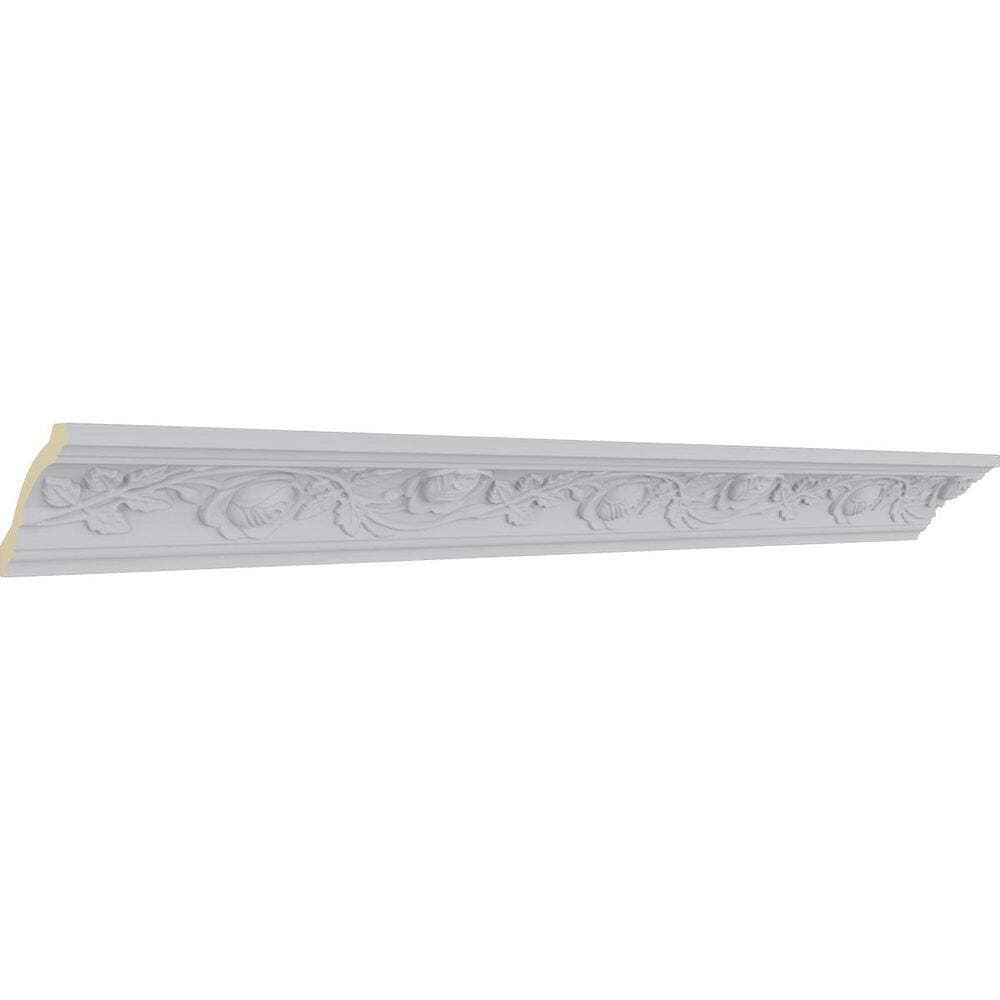 Ekena Millwork 3-3/4 in. x 3-1/4 in. x 94-1/2 in. Polyurethane Bulwark Rose Crown Moulding (2)