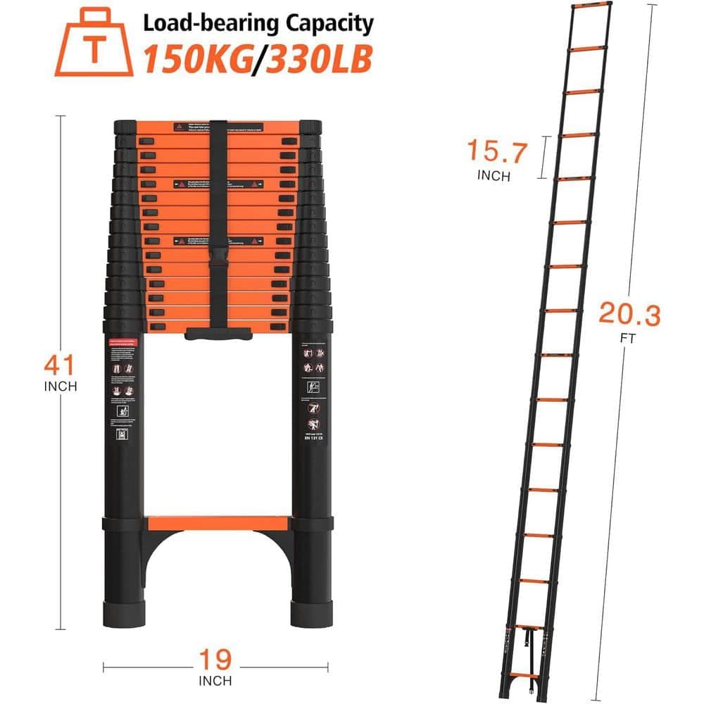 Unbranded 20.3 ft. Aluminum Telescoping Ladder, Portable Extension Folding Ladder, 330 lbs. Capacity (3)
