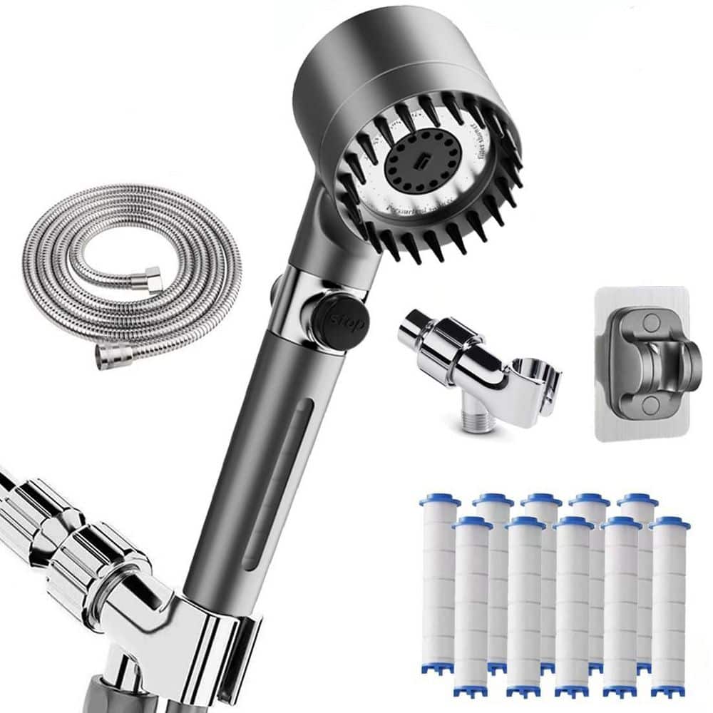 Wudkey 1-Piece 3-Spray Modes Filtered Handheld Shower Head with 75 in. Stainless Hose, 2 Brackets and 10 Replaceable Filters (1)