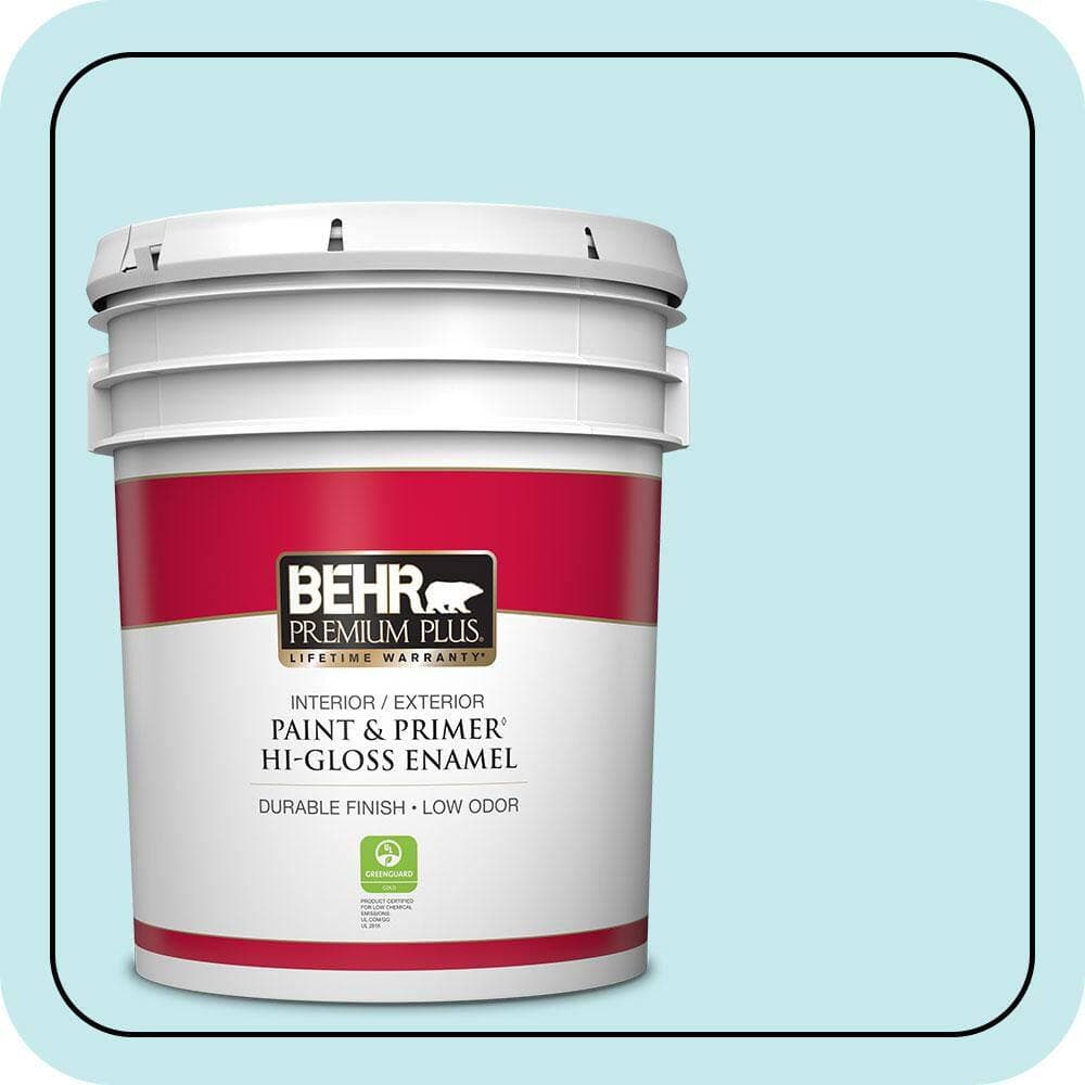 BEHR PREMIUM PLUS 5 gal. #P470-1 Silent Breeze Hi-Gloss Enamel Interior/Exterior Paint & Primer (1)