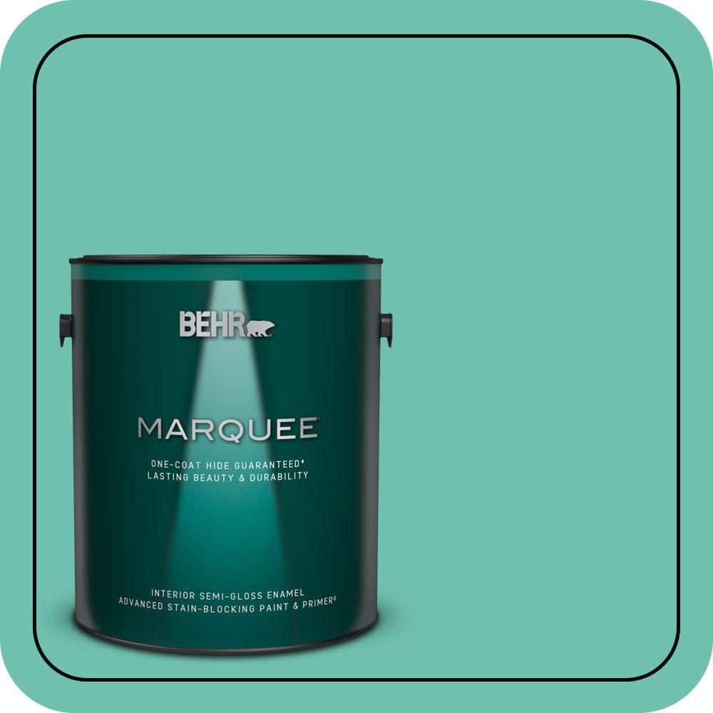 BEHR MARQUEE 1 gal. #P440-4 March Aquamarine One-Coat Hide Semi-Gloss Enamel Interior Paint & Primer