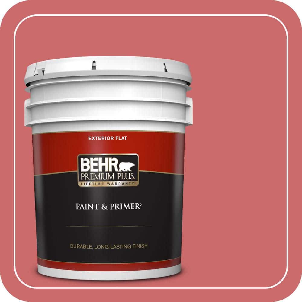 BEHR PREMIUM PLUS 5 gal. #MQ4-02 Strawberry Wine Flat Exterior Paint & Primer