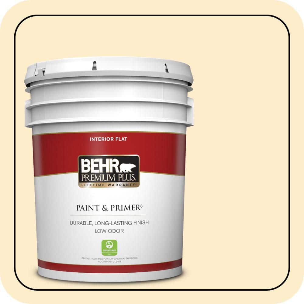 BEHR PREMIUM PLUS 5 gal. #P270-1 Honey Infusion Flat Low Odor Interior Paint & Primer