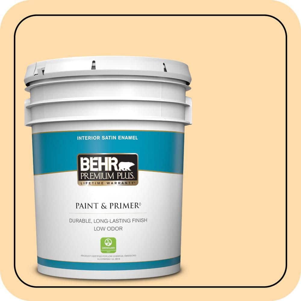 BEHR PREMIUM PLUS 5 gal. #P240-2 Peach Glow Satin Enamel Low Odor Interior Paint & Primer