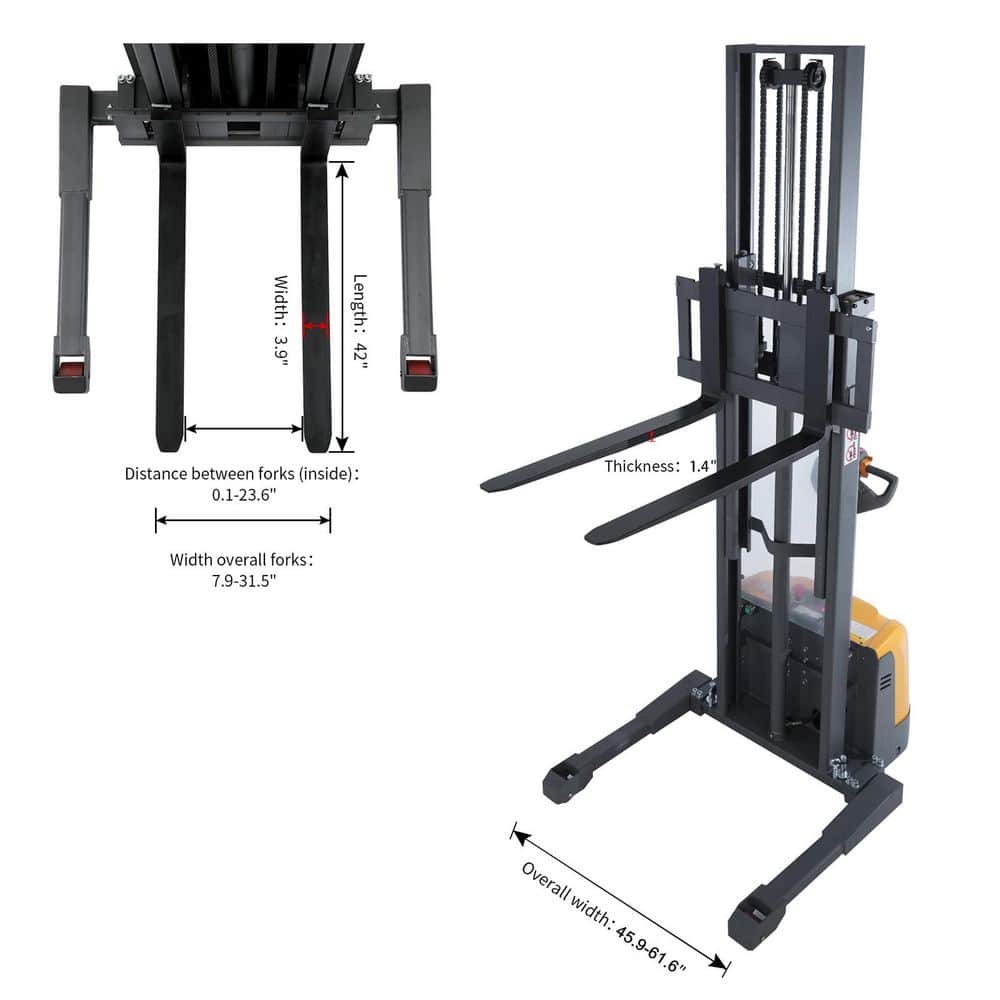 TORY CARRIER 138 in. Max Lift Height Full Electric Pallet Stacker 3300 lbs. Straddle Stacker with 24-Volt/100AH GEL Battery (3)