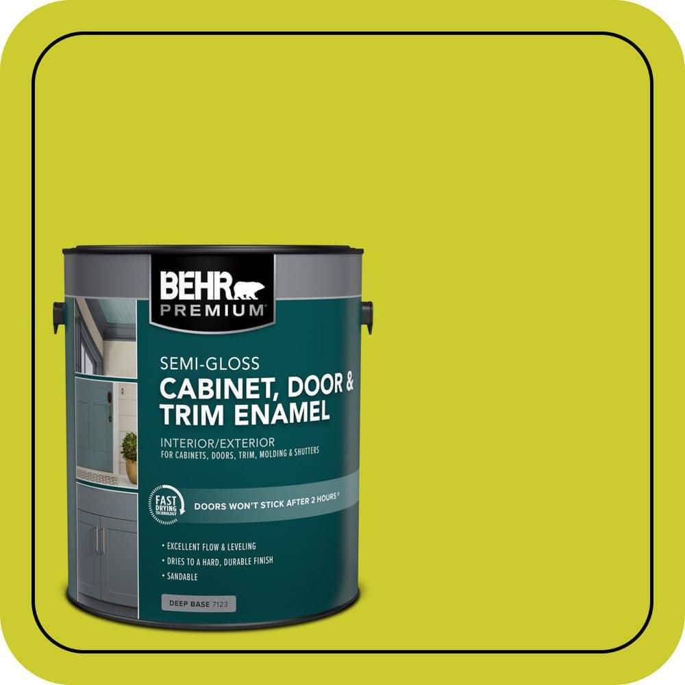 BEHR PREMIUM 1 gal. #S-G-400 Lime Pop Semi-Gloss Enamel Interior/Exterior Cabinet, Door & Trim Paint