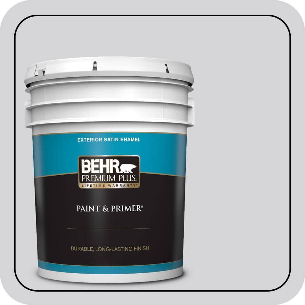 BEHR PREMIUM PLUS 5 gal. #N550-1 Mirror Ball Satin Enamel Exterior Paint & Primer
