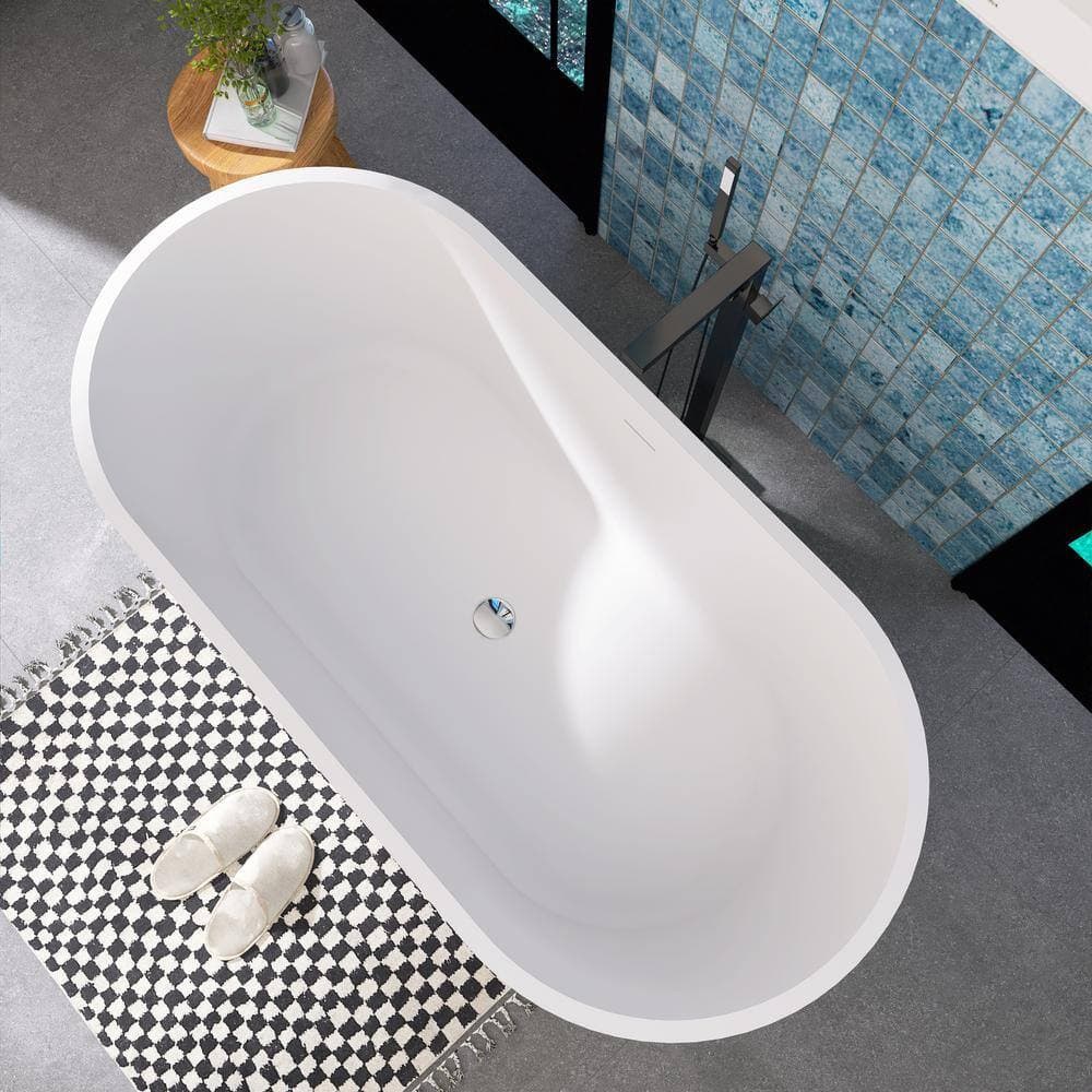 Unbranded 67 in. x 30 in. Stone Resin Solid Surface Freestanding Soaking Bathtub with Center Drain in Matte White (3)