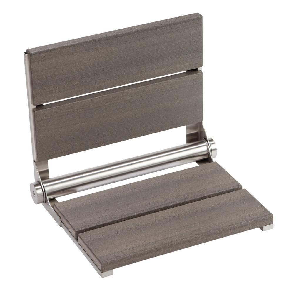 Grabcessories 18 in. Wall Mounted Fold Down Composite Shower Seat in Coastal Gray Wood Grain Finish with a Brushed Nickel Frame (3)