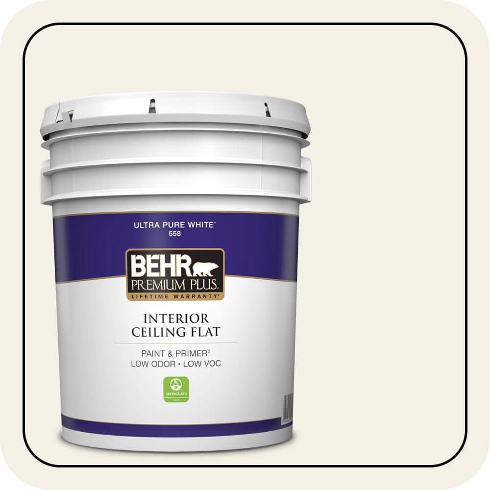 BEHR PREMIUM PLUS 5 gal. #GR-W15 Palais White Ceiling Flat Interior Paint & Primer (1)