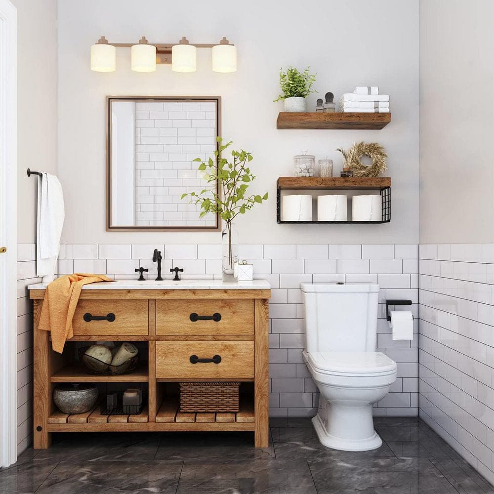 Wudkey 2-Piece Farmhouse 15.7 in. W x 1.5in. H x 6.7in. D Medium Density Fiberboard Floating Shelf in Rustic Brown (2)