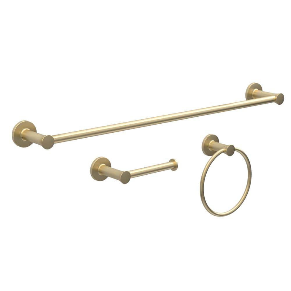 Glacier Bay Lucien 3-Piece Bath Hardware Set with Paper Holder, Towel Bar, and Towel Ring Mounting hardware included in Brushed Gold