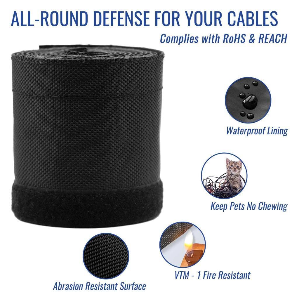 Unbranded 3/4 in x 6.6 ft Hook and Loop Cable Sleeve Split Wire Loom for Pet Chew Protection, Waterproof Black (3)