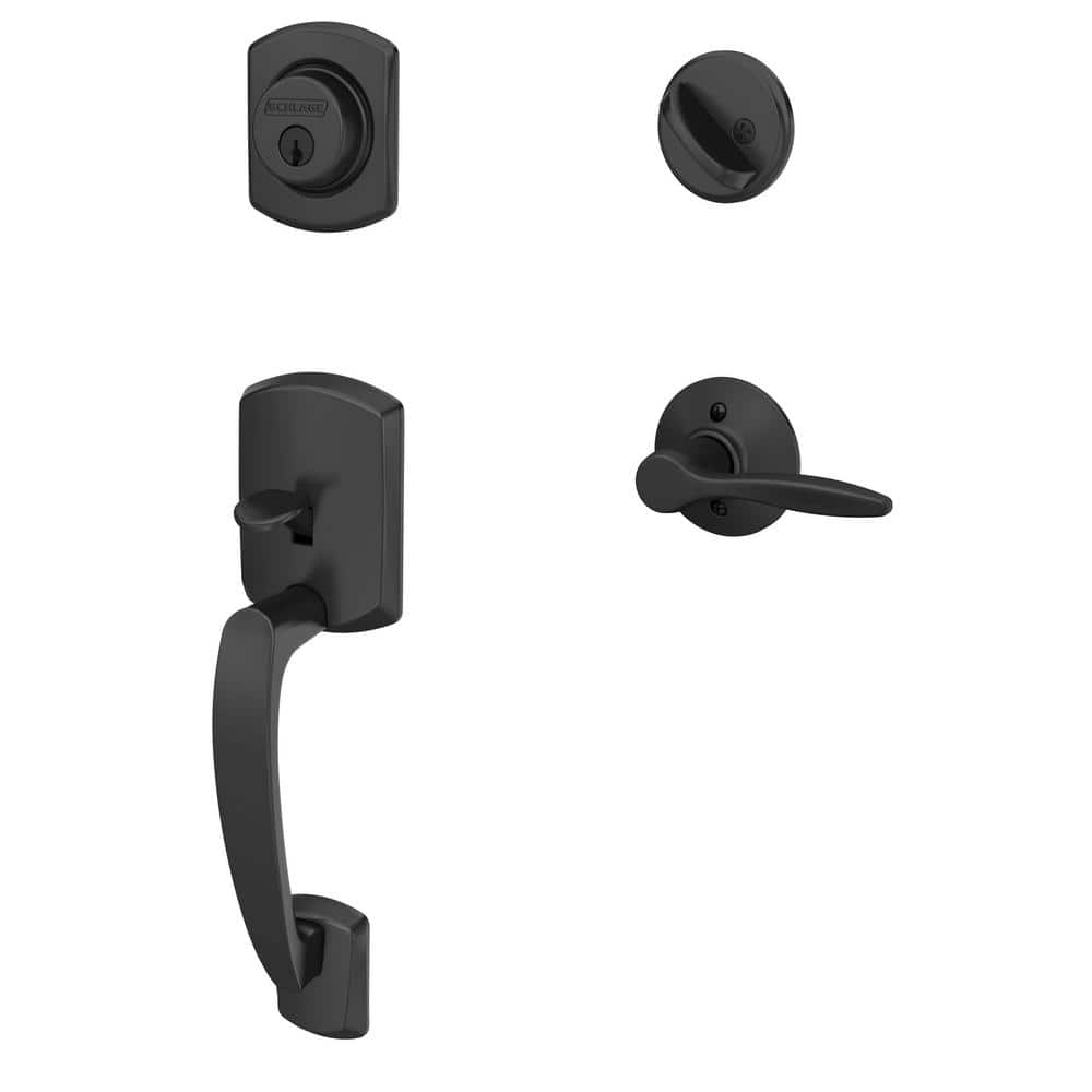 Schlage Greenwich Matte Black Single Cylinder Door Handleset with Delfayo Door Handle - Left Handed (2)