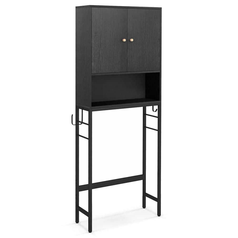 Costway 25 in. W x 65 in. H x 9 in. D Black Over The Toilet Storage Cabinet Free Standing Toilet Rack with Adjustable Shelf