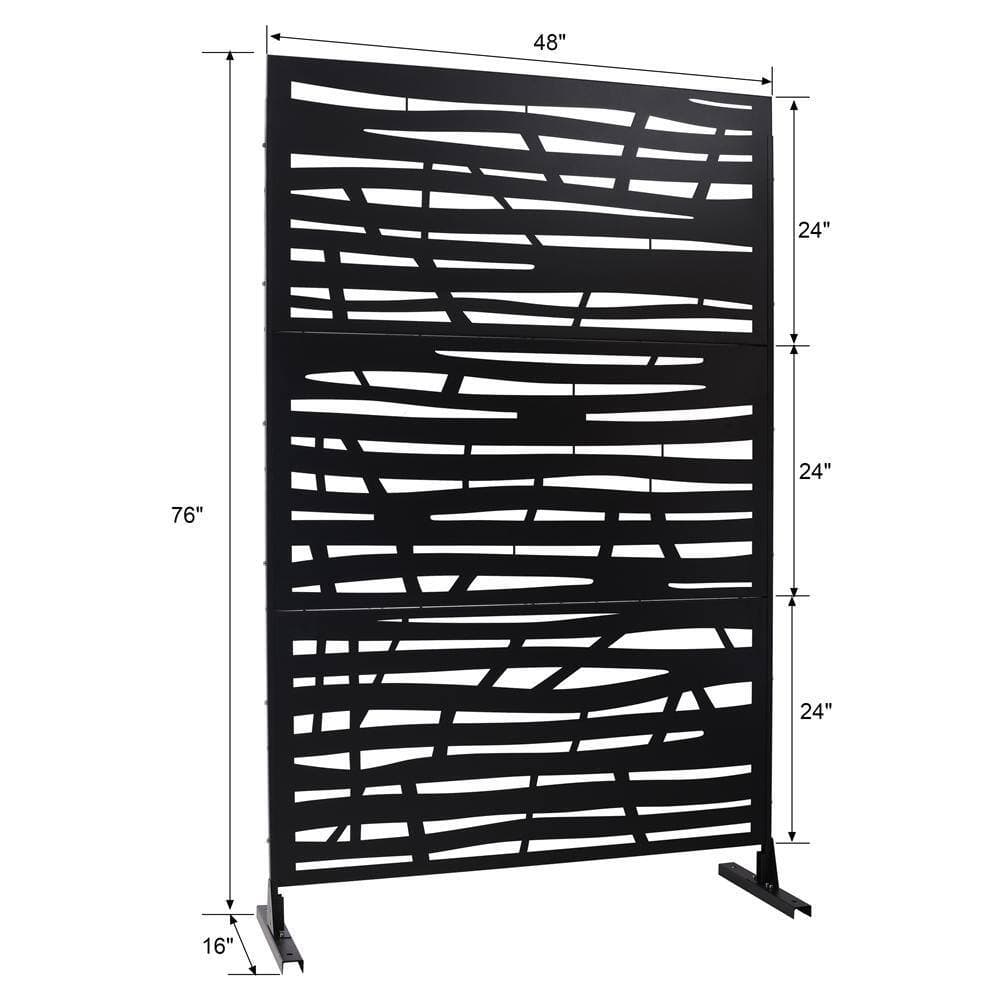 Kahomvis 6.3 ft. x 4 ft. Black Outdoor Steel Decorative Privacy Screen, Indoor Metal Privacy Fence Panel (2)