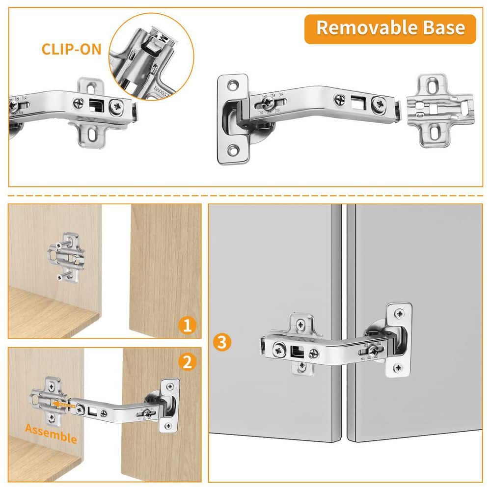 Numhew 2-Pack 135° Lazy Susan Hinge, 6-Way Adjustable Concealed for Corner Cabinet, Nickel Finish Full Overlay (3)