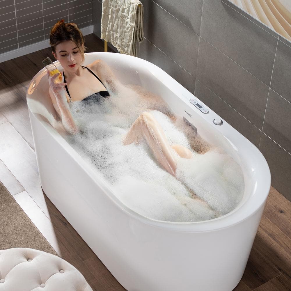 WOODBRIDGE Acrylic Flatbottom Freestanding Whirlpool and Air with Inline Heater Bathtub,Drain and Overflow Included White (2)