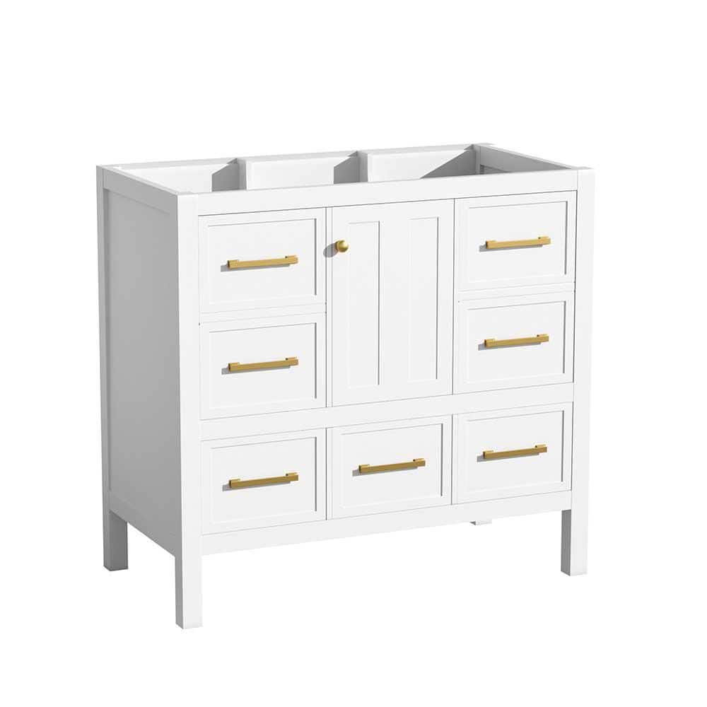 Anqtovp 36 in. Bath Vanity Cabinet without Top Sink, Solid Wood Frame, Freestanding Vanity 5 Drawers & Soft Closing Doors White (1)