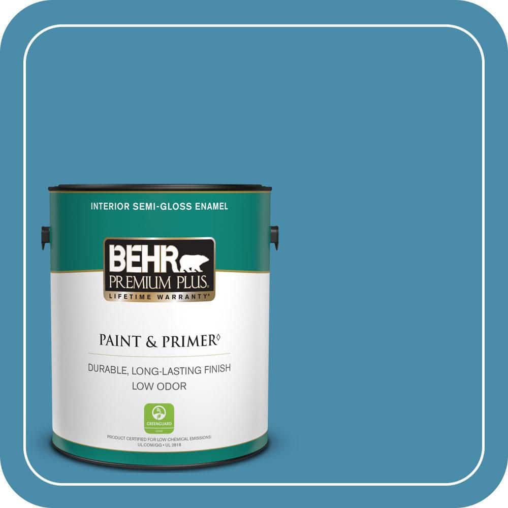 BEHR PREMIUM PLUS 1 gal. #550D-6 Blue Chaise Semi-Gloss Enamel Low Odor Interior Paint & Primer