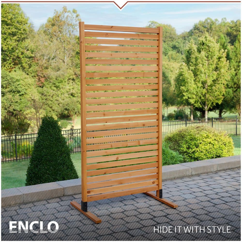 Enclo Privacy Screens Tiaga 6 ft. H x 3 ft. W Freestanding or Surface Mounted Slatted Premium Wood Privacy Screen, Flat Top Style (1-Panel) (2)