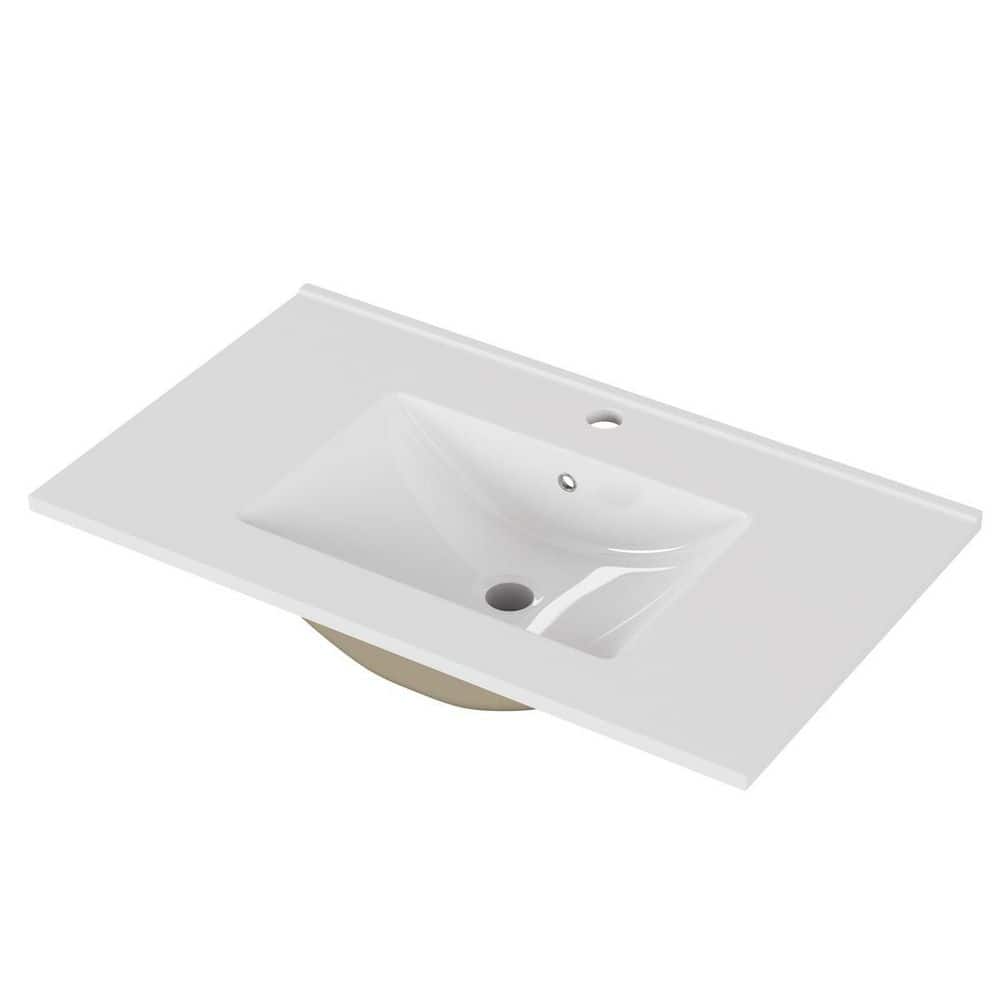 LIVACA 32 in. 18.1 in. Drop-In Bathroom Sink in White Ceramic with Pre-Drilled Faucet Hole Durable Construction (1)