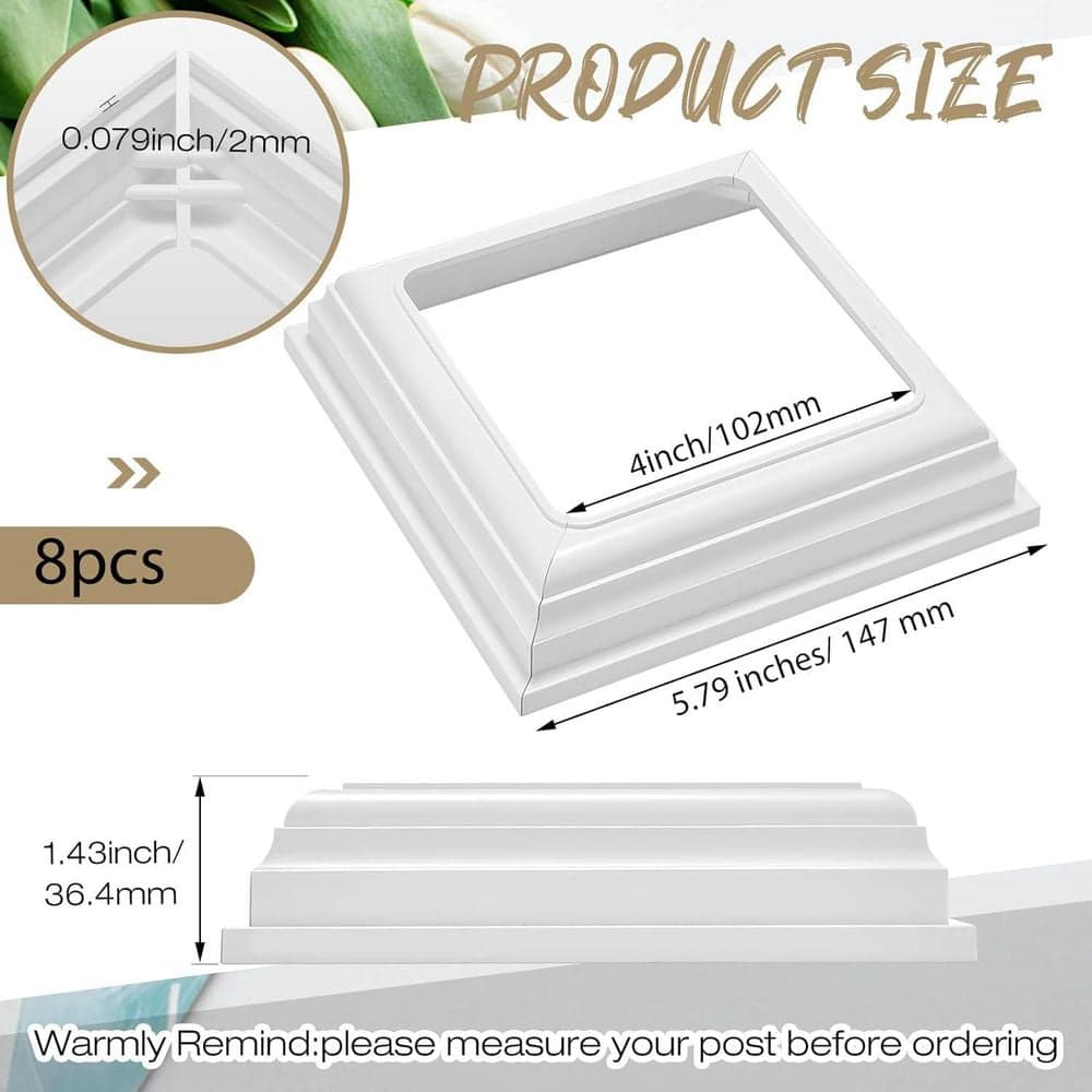 Afoxsos Vinyl White Post Skirt Base Cover Column Wraps for Porch Deck Wood Hand Stair Rails (8-Pack) (2)